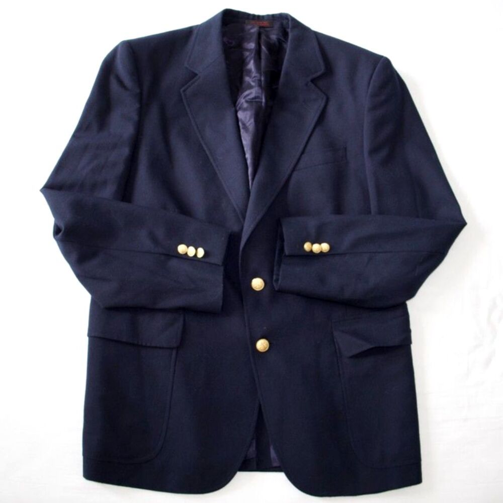 Alexander Shields VINTAGE Navy Wool Blazer Gold Buttons 40R